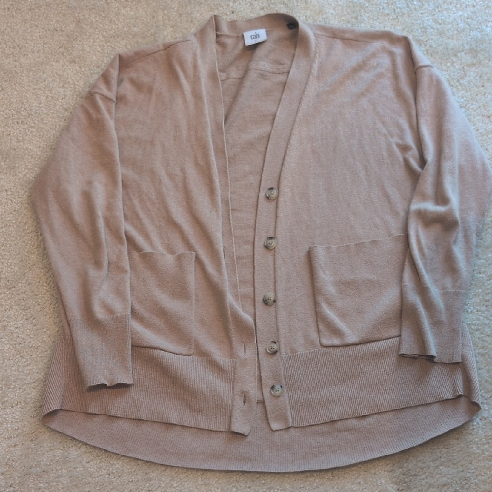 CAbi Tan Cardigan Sweater Elegant and Timeless